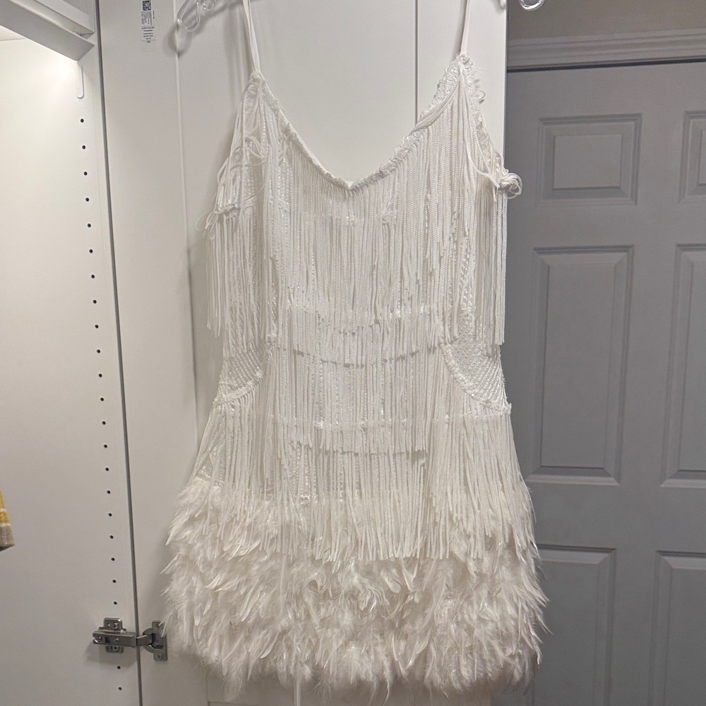 Bridal White Fringe and Feather Dress
